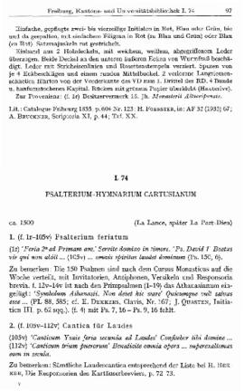 (ms. L 74) Psalterium-hymnarium Cartusianum