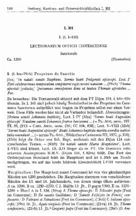 (ms. L 301, f. 1-110) Lectionarium officii Cisterciense (sanctorale)