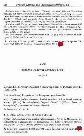 (ms. L 292) Missale plenum Lausannense