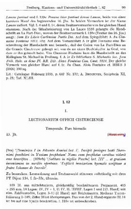 (ms. L 82) Lectionarium officii Cisterciense (temporale, pars hiemalis)